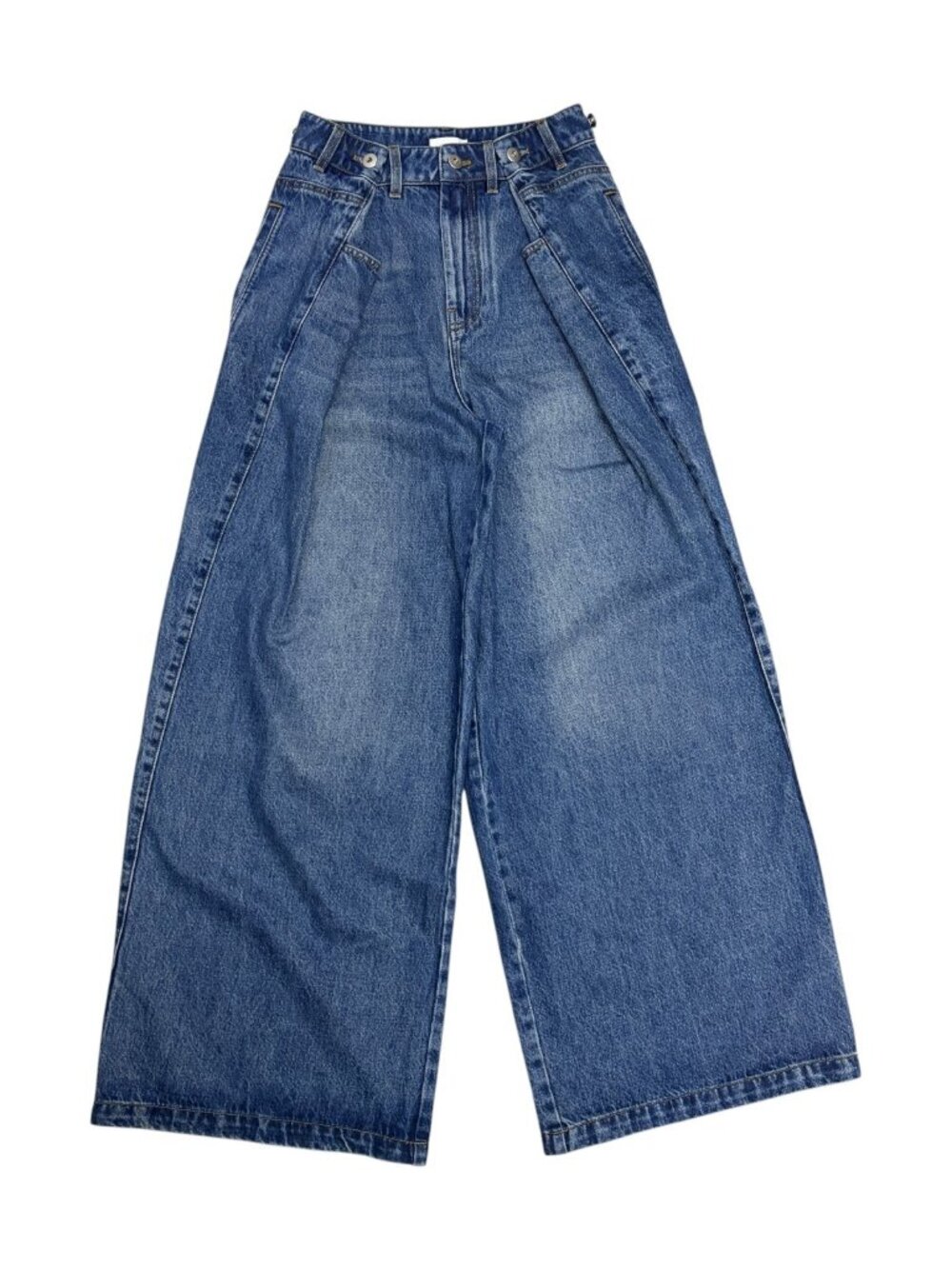 SONICPATH Ultra-Wide Jeans Pleated Streetwear Baggy Loose Denim Womens Small